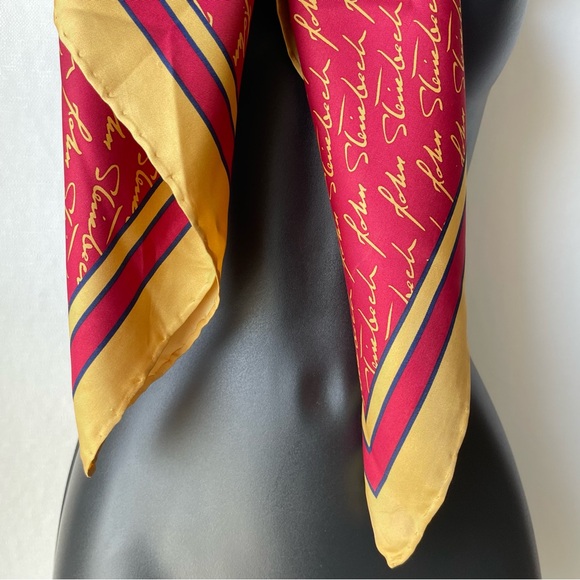 Josh Bach 100% Silk Scarf John Steinbeck Signature Print Red Square 35 x 35 In. - Picture 3 of 11